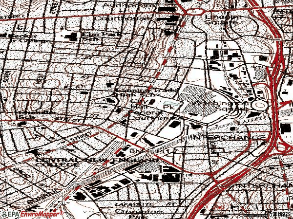 Zip code 01608 topographic map