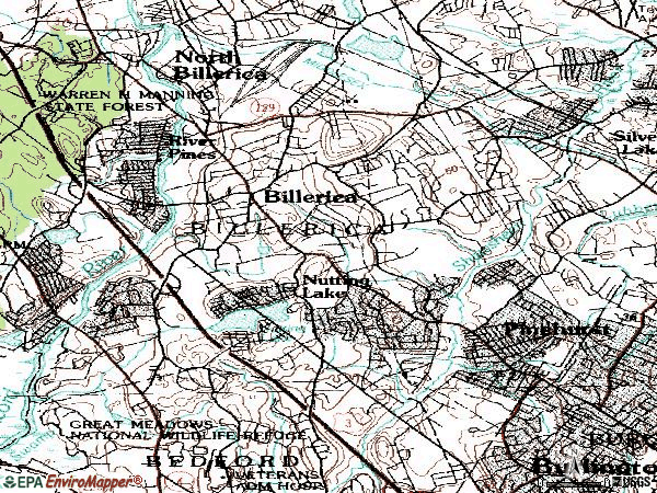 Zip code 01821 topographic map
