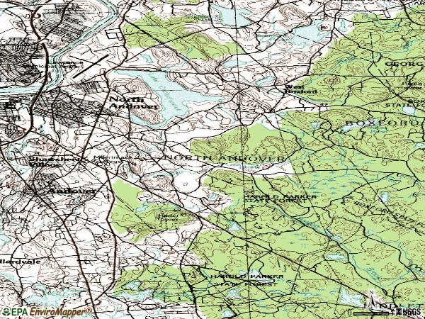Zip code 01845 topographic map