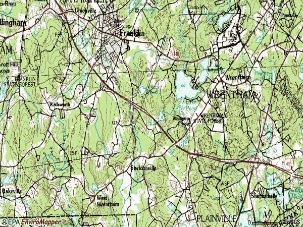 Zip code 02093 topographic map