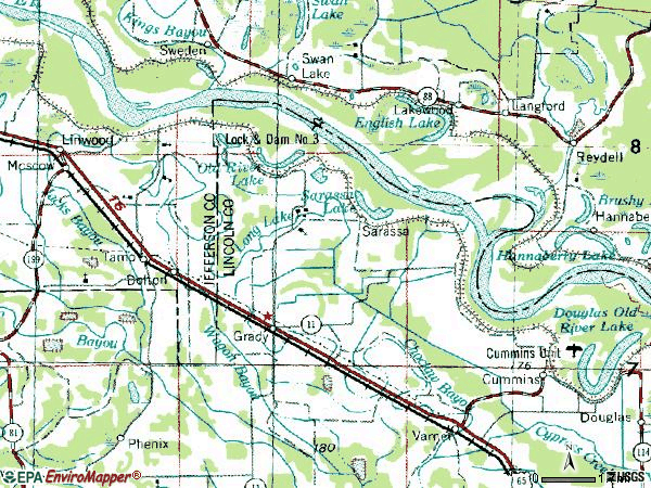 Zip code 71644 topographic map