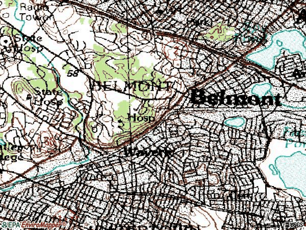 Zip code 02478 topographic map