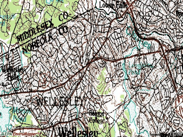 Zip code 02481 topographic map
