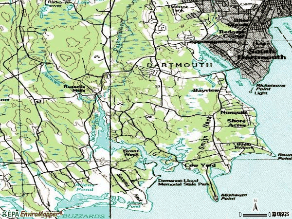 Zip code 02748 topographic map