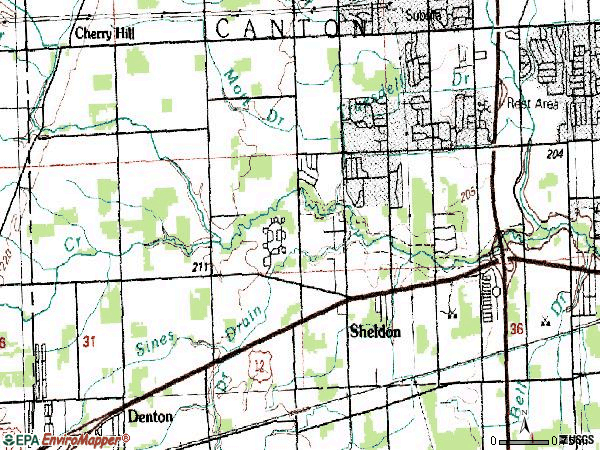 Zip code 48188 topographic map