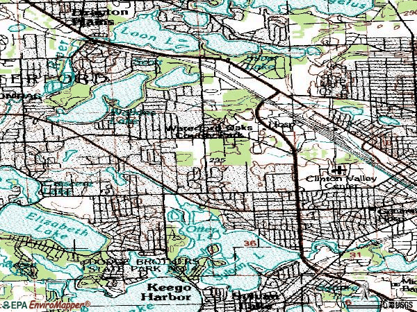 Zip code 48328 topographic map