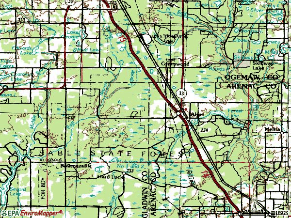 Zip code 48610 topographic map