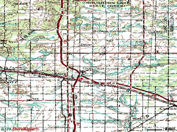 Zip code 48617 topographic map