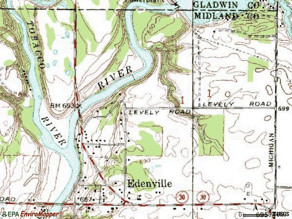 Zip code 48620 topographic map