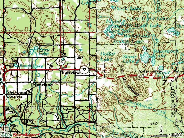 Zip code 48621 topographic map