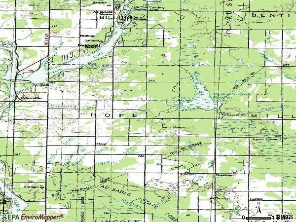 Zip code 48628 topographic map