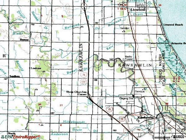 Zip code 48631 topographic map