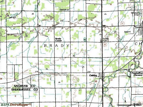 Zip code 48649 topographic map