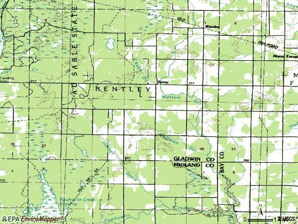 Zip code 48652 topographic map