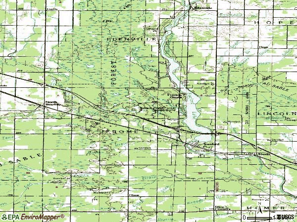Zip code 48657 topographic map
