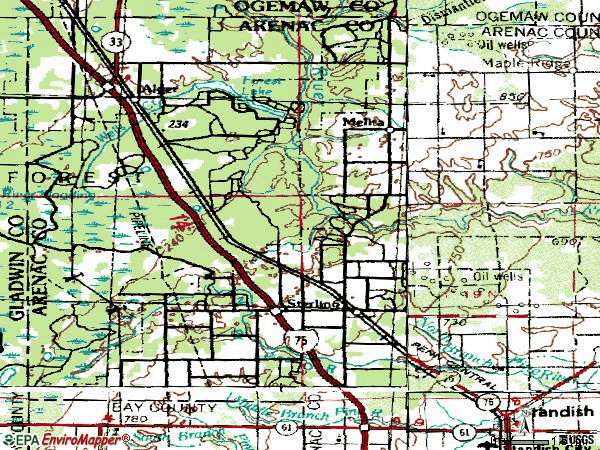 Zip code 48659 topographic map