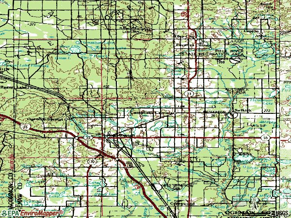 Zip code 48661 topographic map