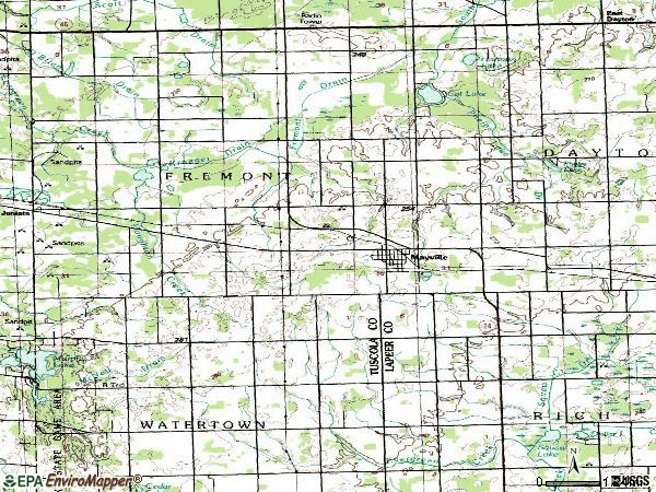 Zip code 48744 topographic map