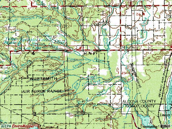 Zip code 48745 topographic map