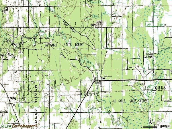 Zip code 48749 topographic map