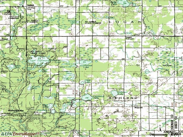 Zip code 48756 topographic map