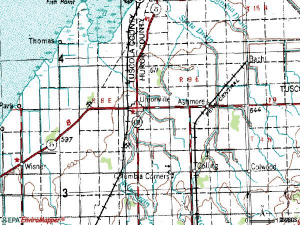 Zip code 48767 topographic map