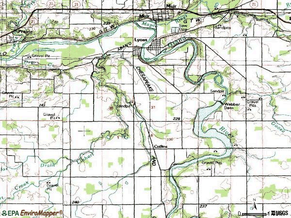 Zip code 48851 topographic map