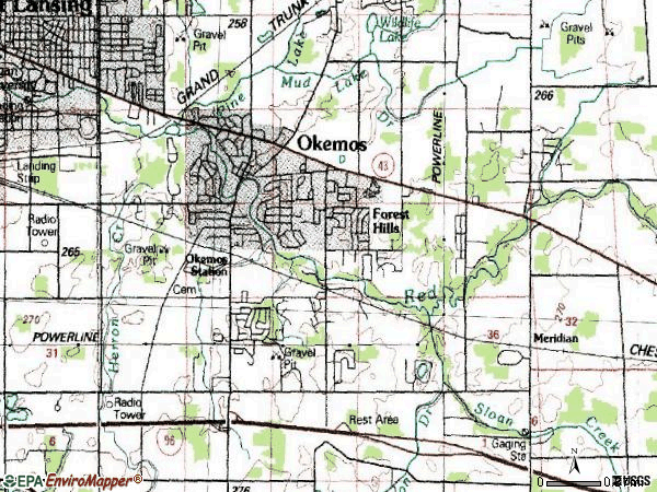 Zip code 48864 topographic map