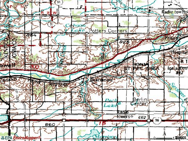 Zip code 48881 topographic map