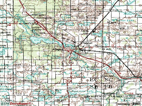 Zip code 49010 topographic map