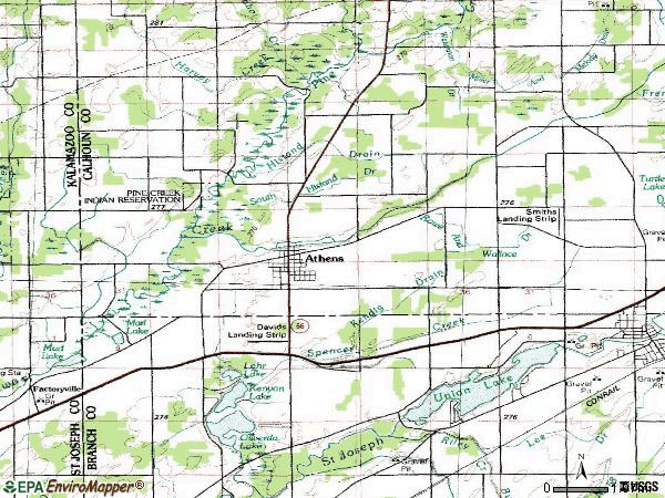 Zip code 49011 topographic map