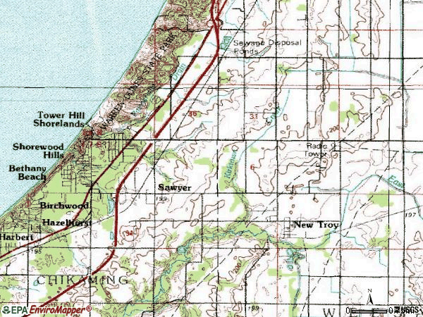 Zip code 49125 topographic map