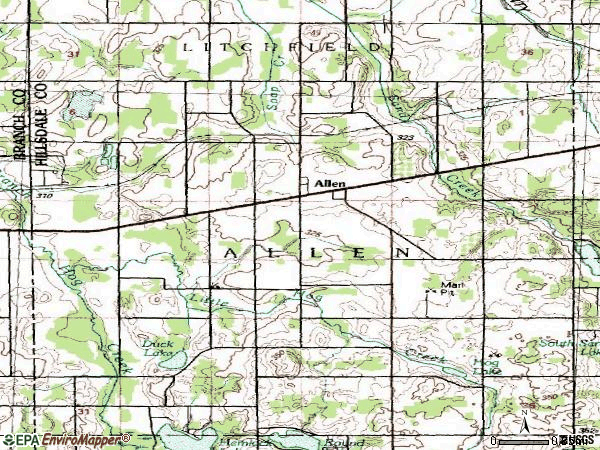 Zip code 49227 topographic map