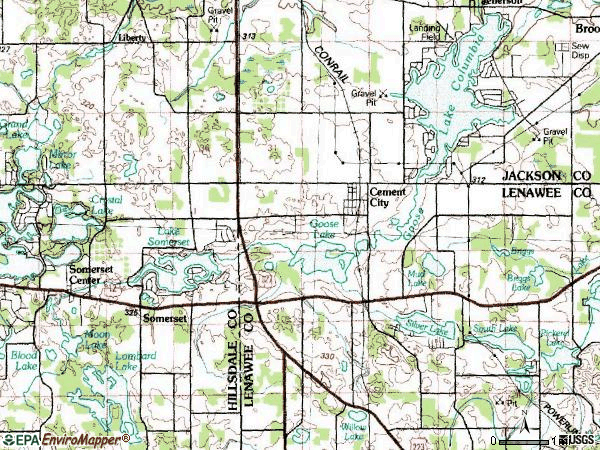 Zip code 49233 topographic map
