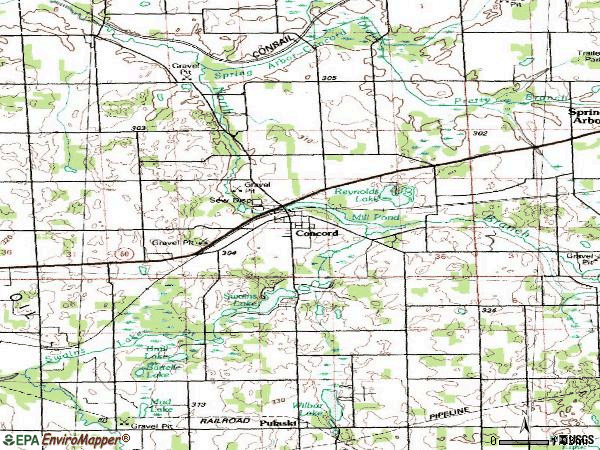Zip code 49237 topographic map
