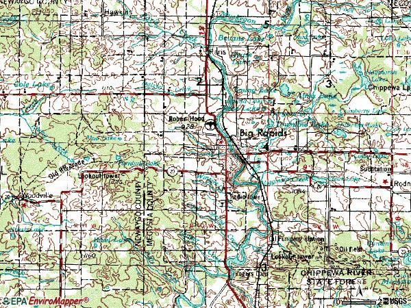Zip code 49307 topographic map