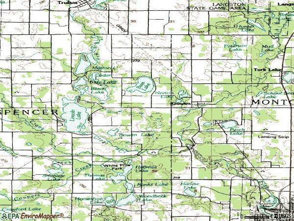 Zip code 49326 topographic map