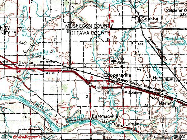 Zip code 49404 topographic map