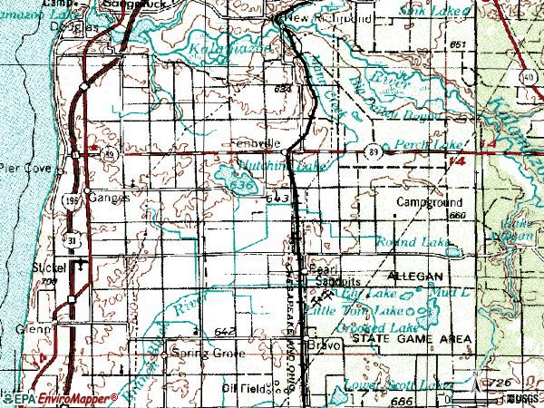 Zip code 49408 topographic map
