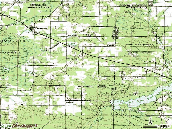 Zip code 49625 topographic map