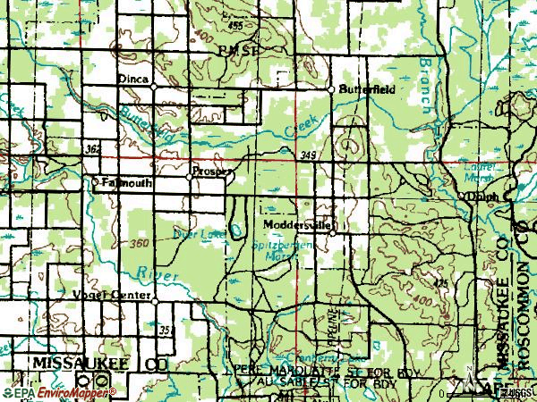 Zip code 49632 topographic map