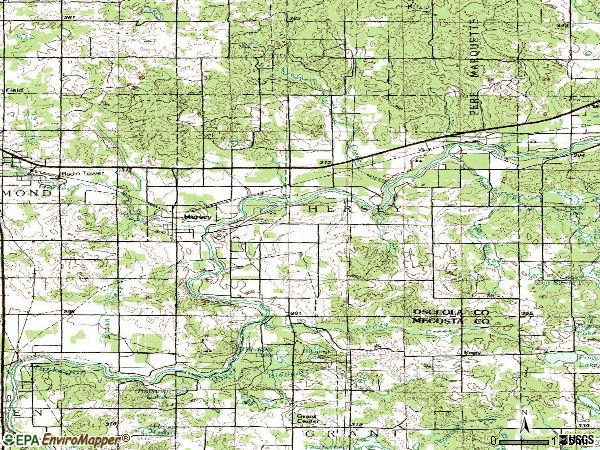 Zip code 49639 topographic map