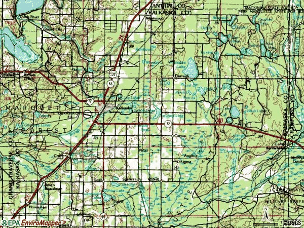 Zip code 49646 topographic map