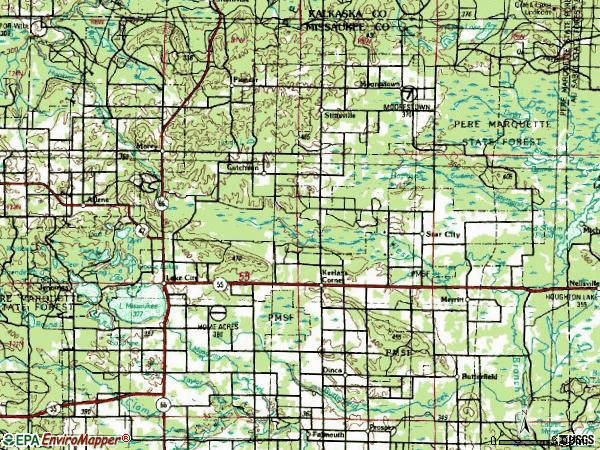 Zip code 49651 topographic map