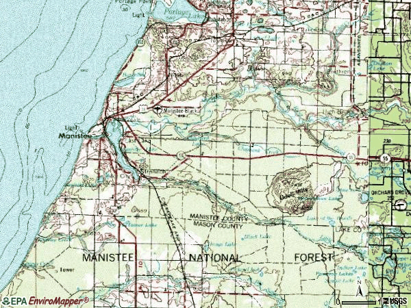 Zip code 49655 topographic map