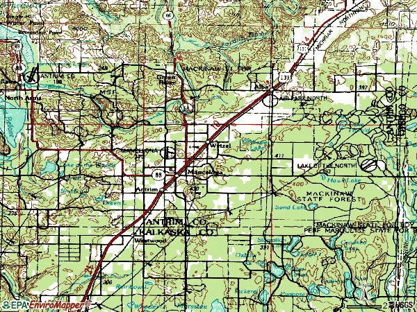 Zip code 49659 topographic map