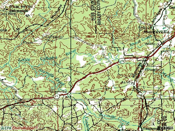 Zip code 35035 topographic map