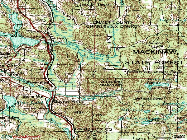 Zip code 49713 topographic map