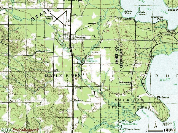 Zip code 49716 topographic map
