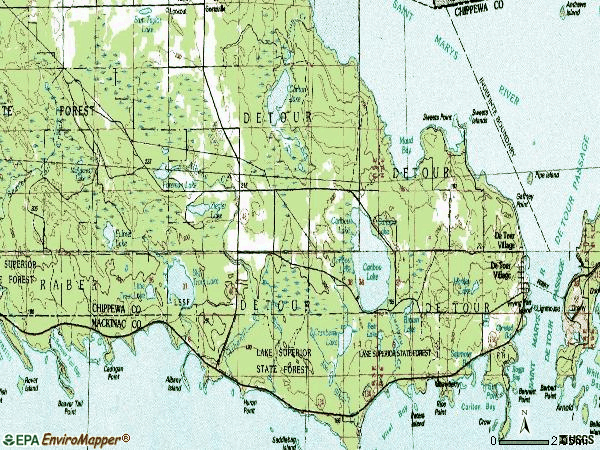 Zip code 49725 topographic map